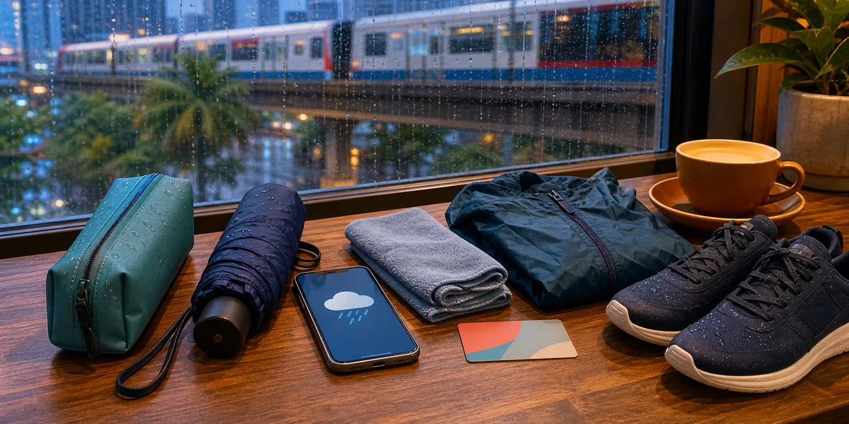 雨の日のバンコク旅行に備えた折りたたみ傘・防水ポーチ・タオル・上着・靴