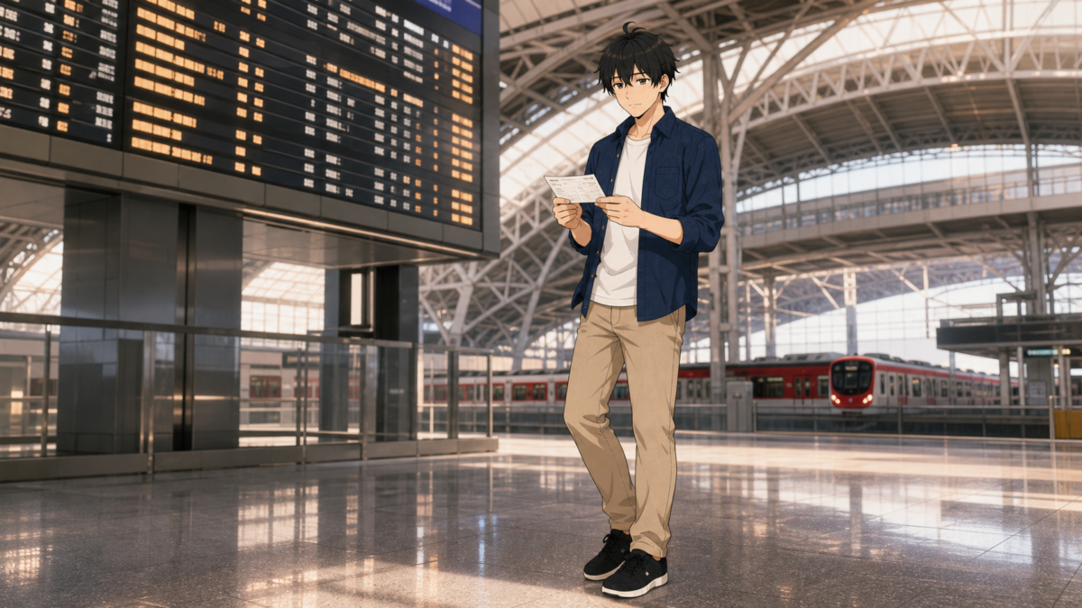 クルンテープ・アピワット中央駅の大きなコンコースで列車番号と案内表示を確認するKENTAR